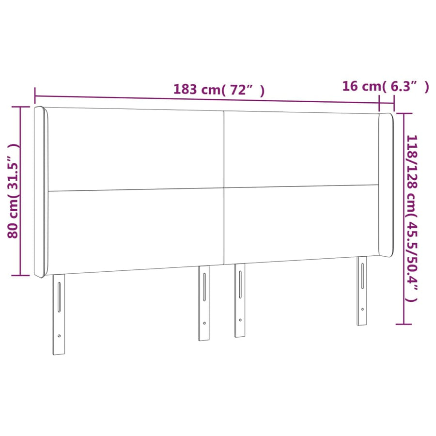 Hoofdbord LED 183x16x118/128 cm kunstleer grijs 183 x 16 x 118/128 cm Grijs