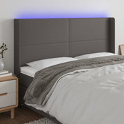 Hoofdbord 183x16x118/128 cm kunstleer grijs LED