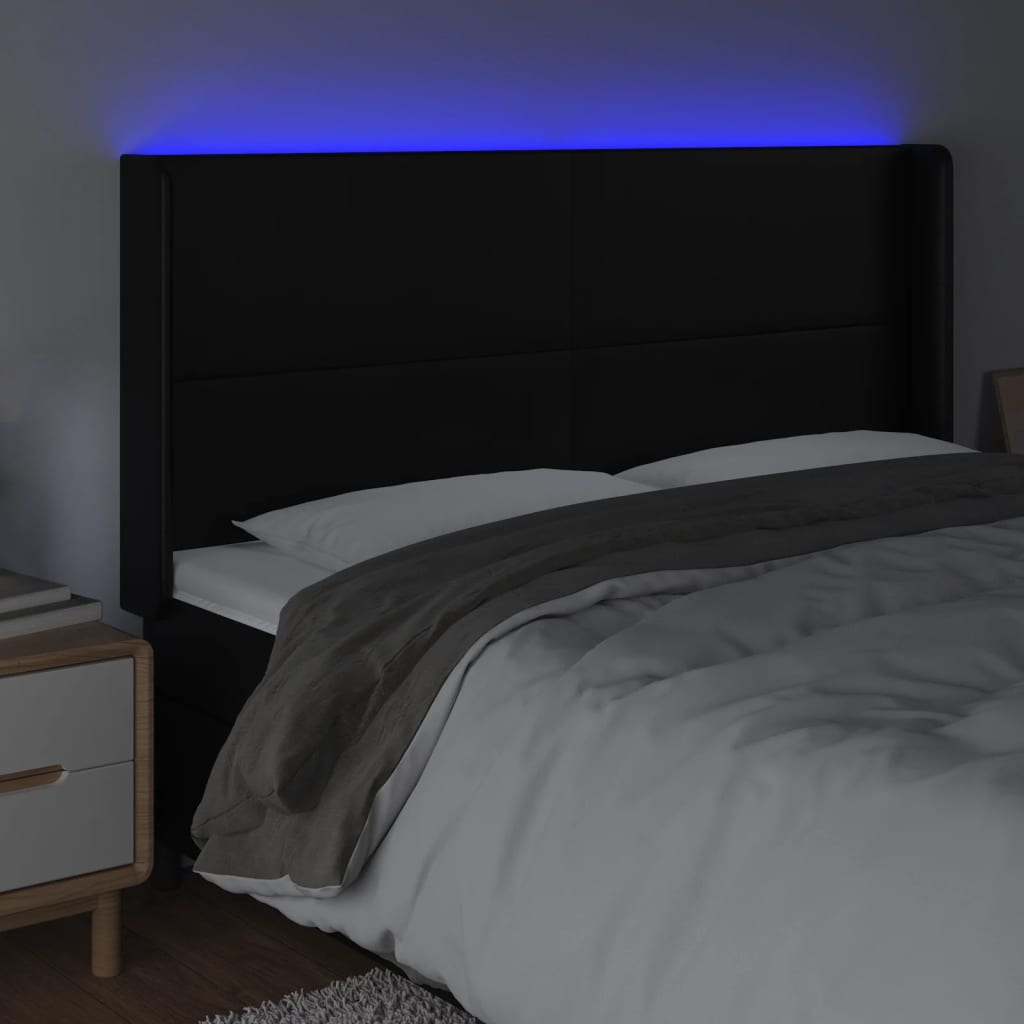 Hoofdbord LED 203x16x118/128 cm kunstleer zwart 203 x 16 x 118/128 cm Zwart