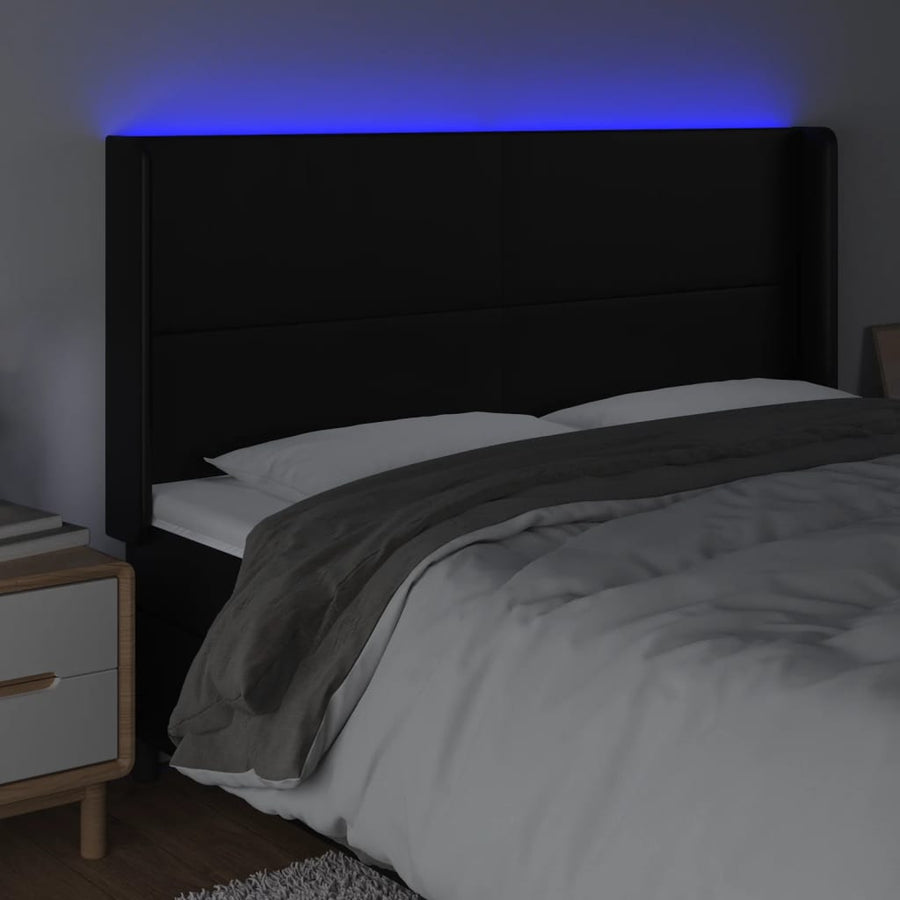 Hoofdbord LED 203x16x118/128 cm kunstleer zwart 203 x 16 x 118/128 cm Zwart
