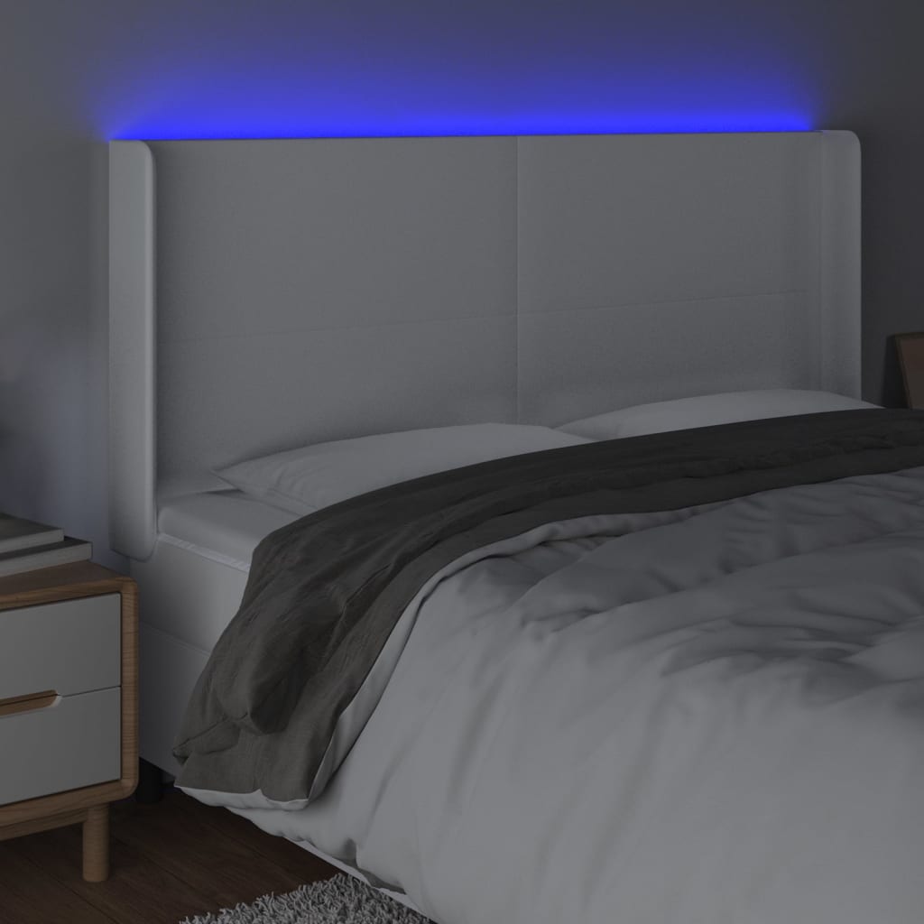 Hoofdbord LED 203x16x118/128 cm kunstleer wit 203 x 16 x 118/128 cm Wit