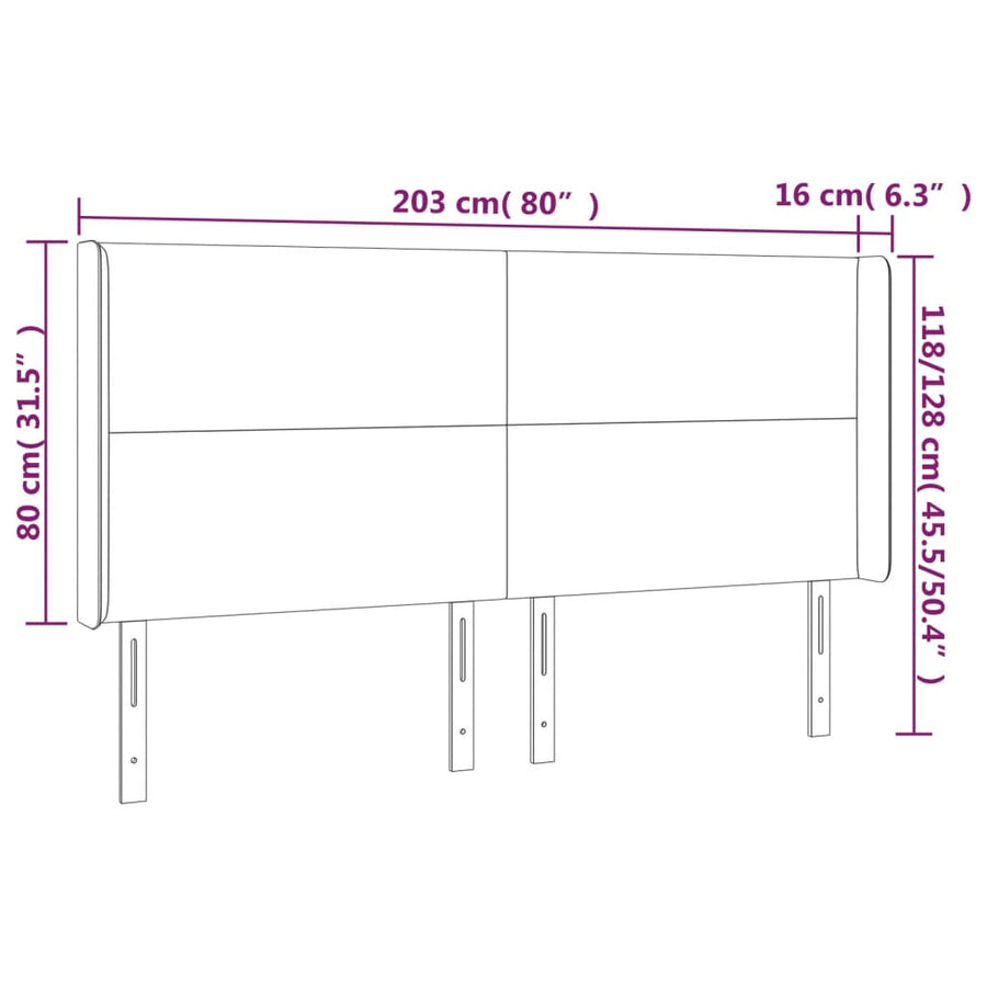 Hoofdbord LED 203x16x118/128 cm kunstleer wit 203 x 16 x 118/128 cm Wit