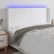 Hoofdbord 203x16x118/128 cm kunstleer wit LED