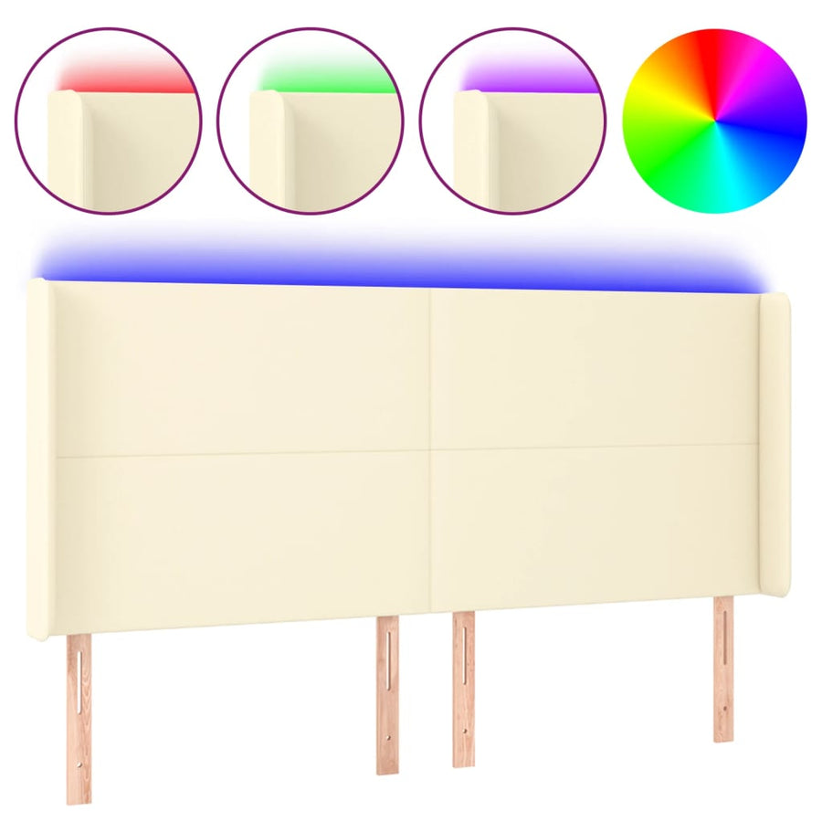 Hoofdbord Led Kunstleer Kleurig 203 x 16 x 118/128 cm Crème