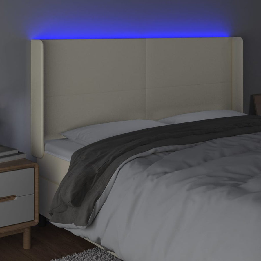 Hoofdbord Led Kunstleer Kleurig 203 x 16 x 118/128 cm Crème