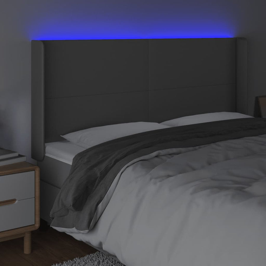 Hoofdbord LED 203x16x118/128 cm kunstleer grijs 203 x 16 x 118/128 cm Grijs