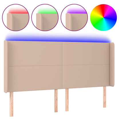 Hoofdbord LED 203x16x118/128 cm kunstleer cappuccinokleurig 203 x 16 x 118/128 cm Cappuccino