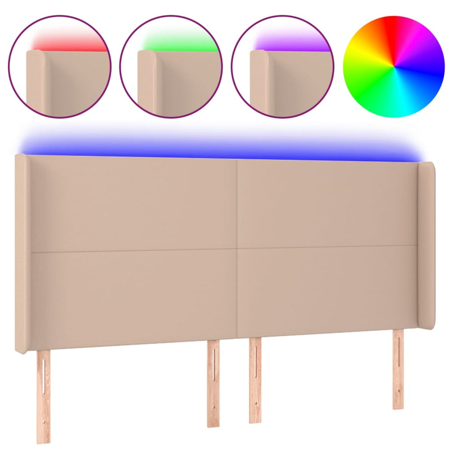 Hoofdbord LED 203x16x118/128 cm kunstleer cappuccinokleurig 203 x 16 x 118/128 cm Cappuccino