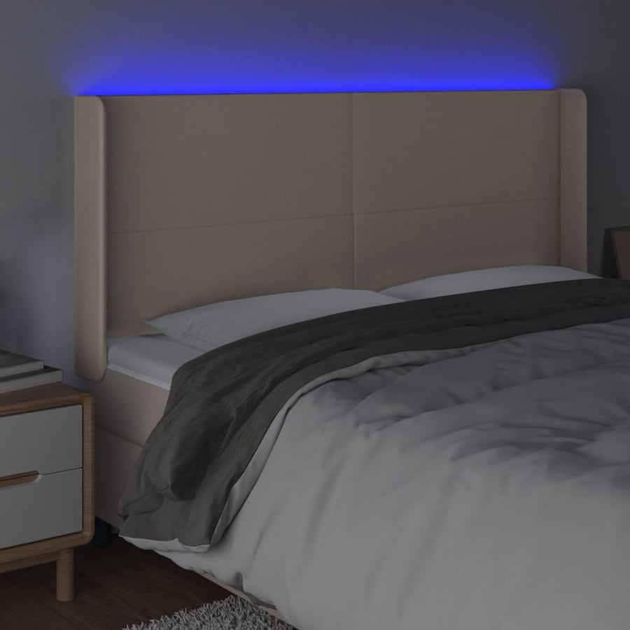 Hoofdbord LED 203x16x118/128 cm kunstleer cappuccinokleurig 203 x 16 x 118/128 cm Cappuccino