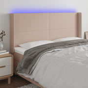 Hoofdbord 203x16x118/128 cm kunstleer cappuccino met LED