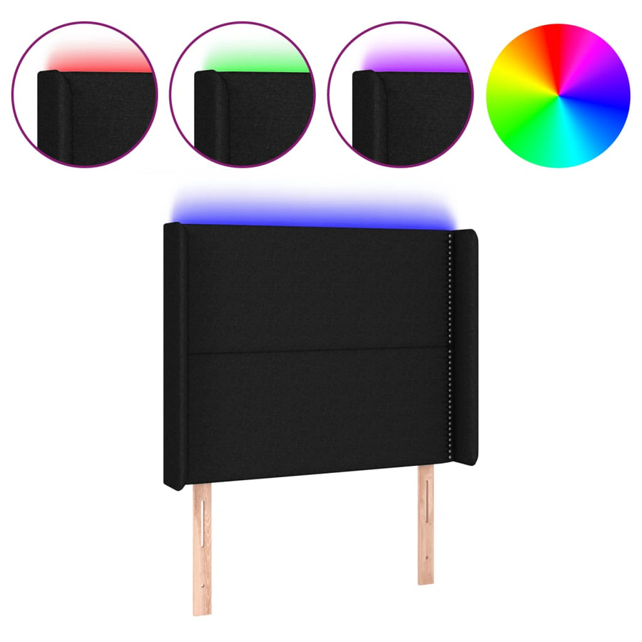 Hoofdbord Led Stof Zwart 83 x 16 x 118/128 cm