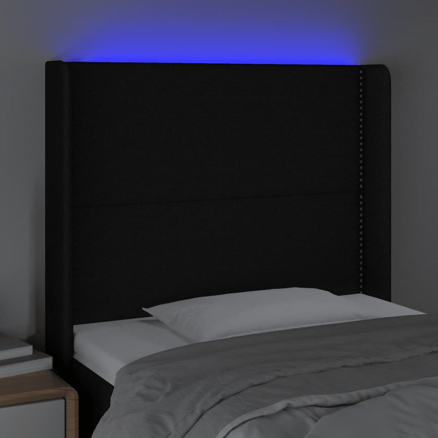Hoofdbord Led Stof Zwart 83 x 16 x 118/128 cm