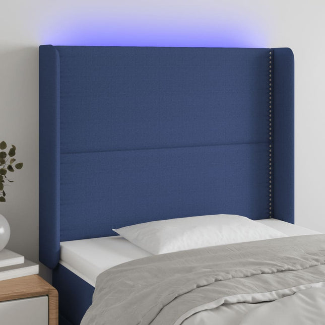 Hoofdbord Led Stof Blauw 83 x 16 x 118/128 cm