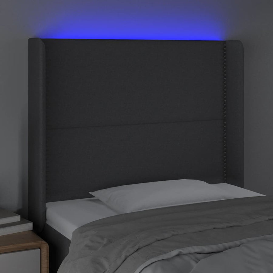 Hoofdbord Led Stof Donkergrijs 93 x 16 x 118/128 cm
