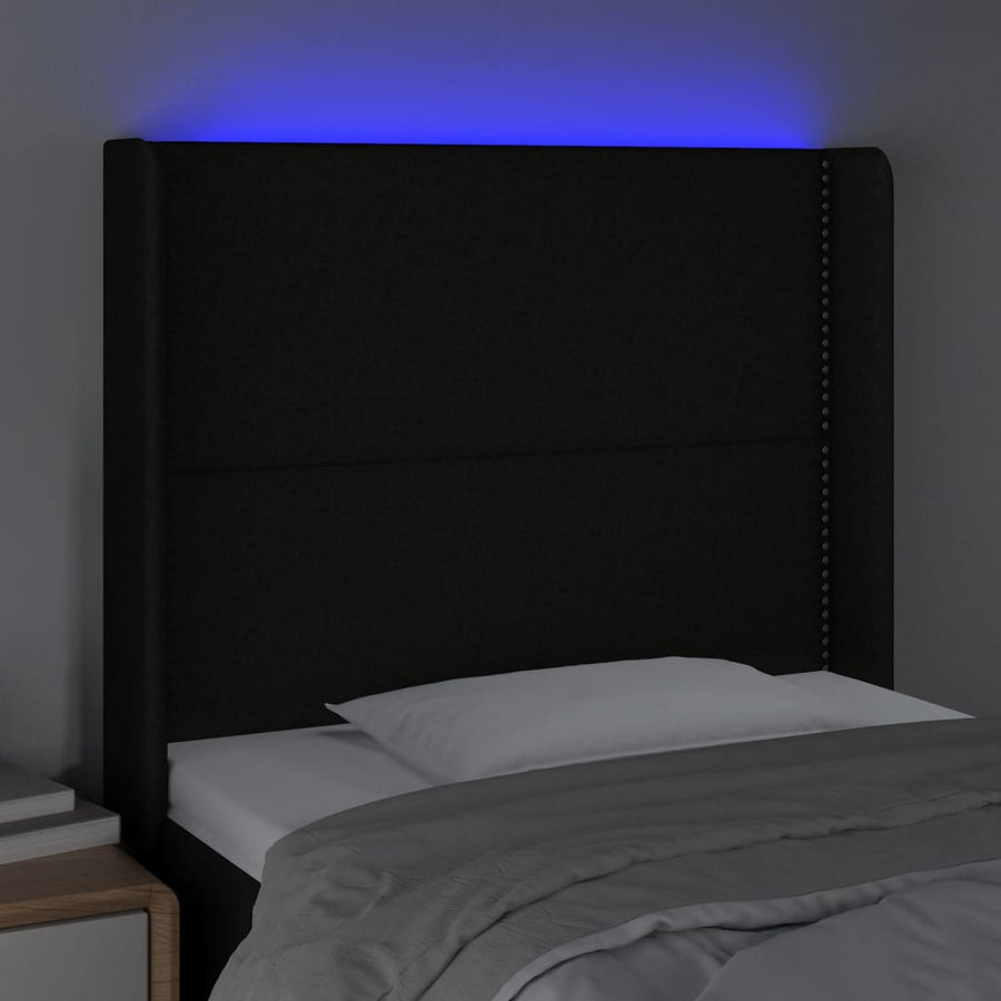 Hoofdbord Led Stof Zwart 93 x 16 x 118/128 cm