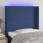 Hoofdbord 93x16x118/128 cm blauw LED stof