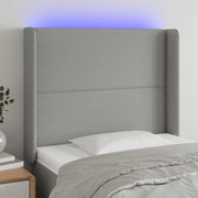 Hoofdbord 103x16x118/128 cm stof lichtgrijs LED