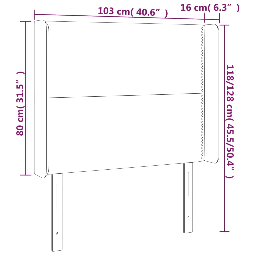 Hoofdbord Led Stof Zwart 103 x 16 x 118/128 cm