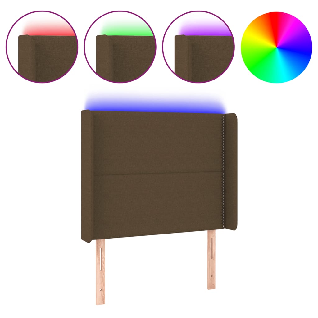 Hoofdbord LED 103x16x118/128 cm stof donkerbruin 103 x 16 x 118/128 cm