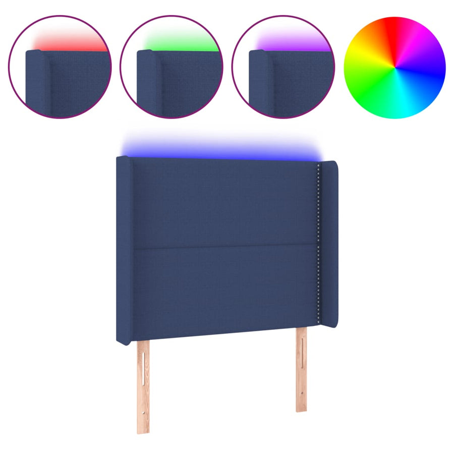 Hoofdbord Led Stof Blauw 103 x 16 x 118/128 cm