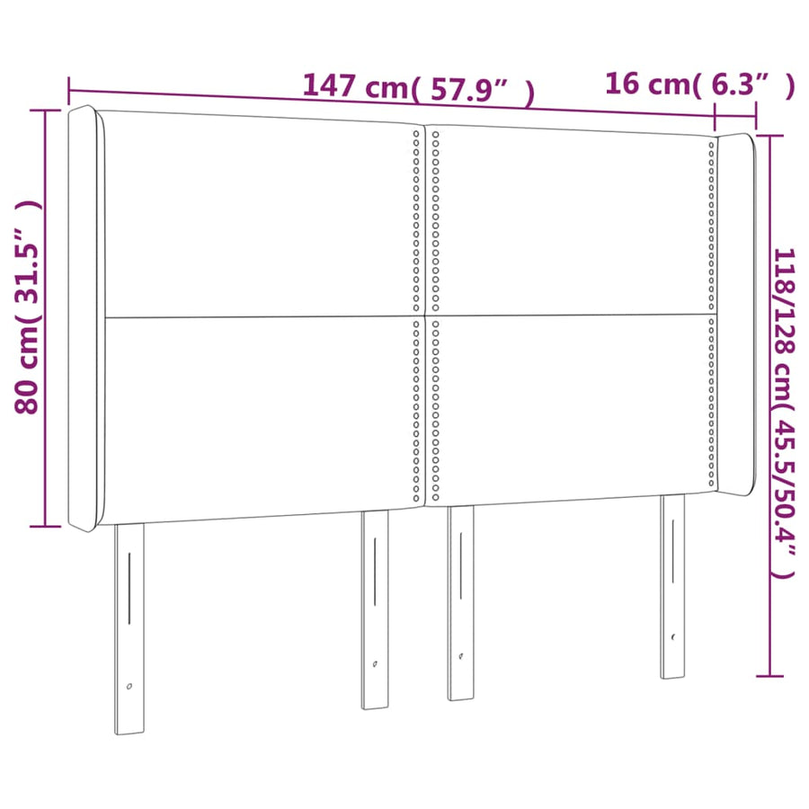 Hoofdbord Led Stof Donkergrijs 147 x 16 x 118/128 cm