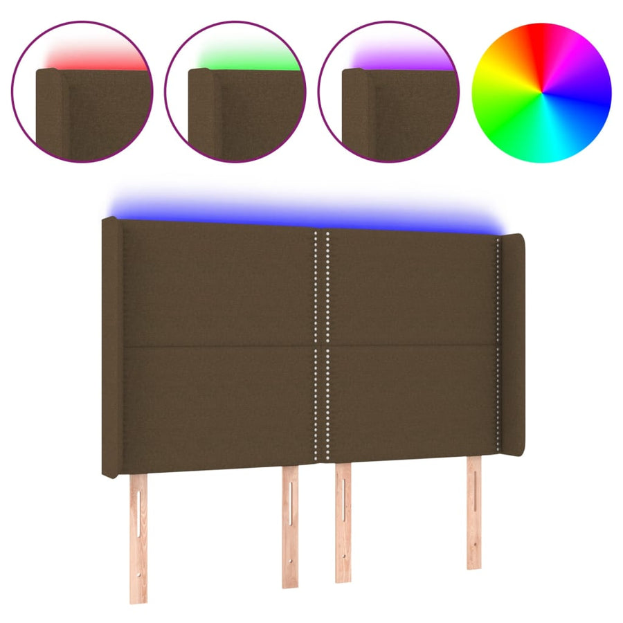 Hoofdbord LED 147x16x118/128 cm stof donkerbruin 147 x 16 x 118/128 cm