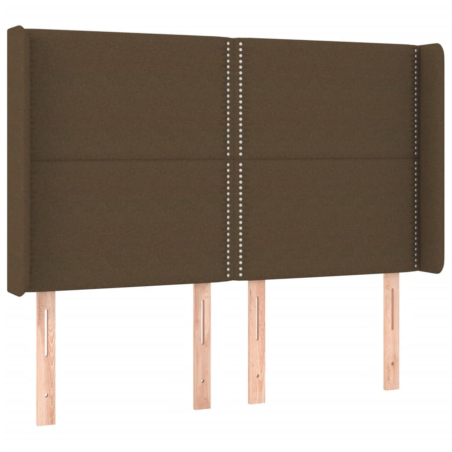 Hoofdbord LED 147x16x118/128 cm stof donkerbruin 147 x 16 x 118/128 cm