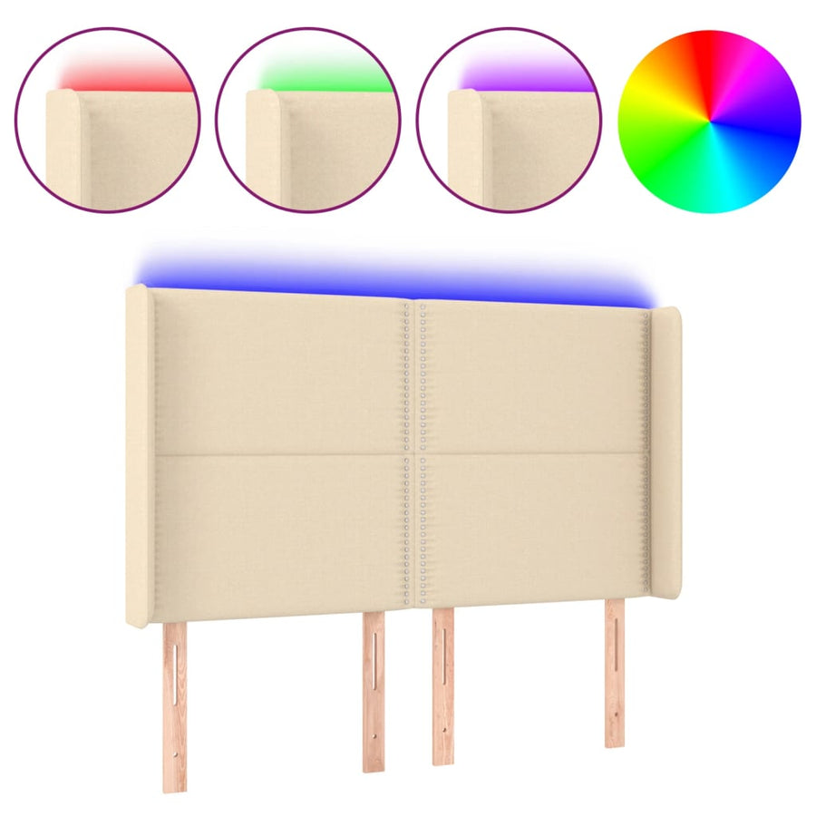 Hoofdbord Led Stof Kleurig Crème 147 x 16 x 118/128 cm