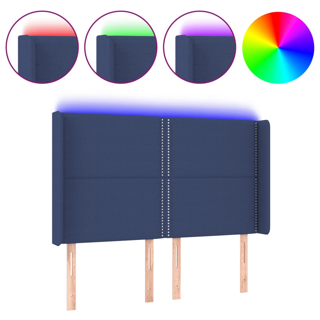 Hoofdbord Led Stof Blauw 147 x 16 x 118/128 cm