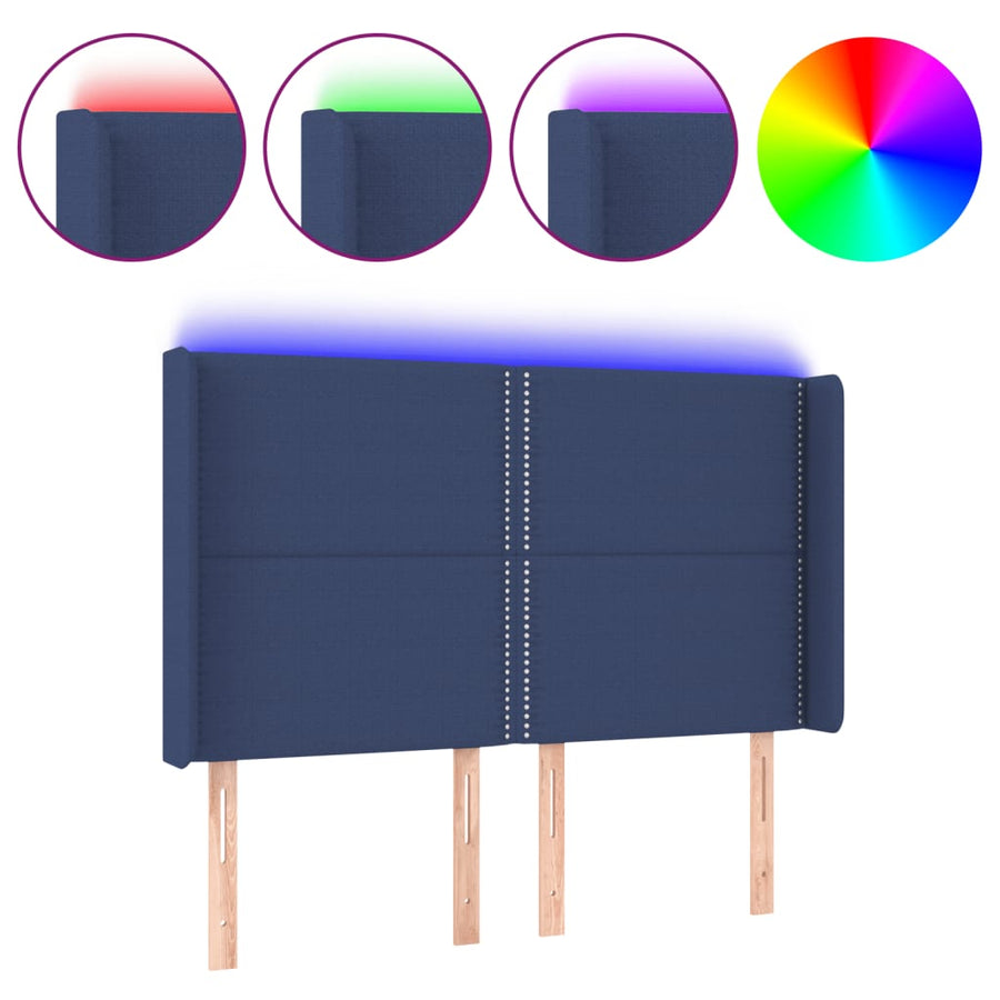 Hoofdbord Led Stof Blauw 147 x 16 x 118/128 cm