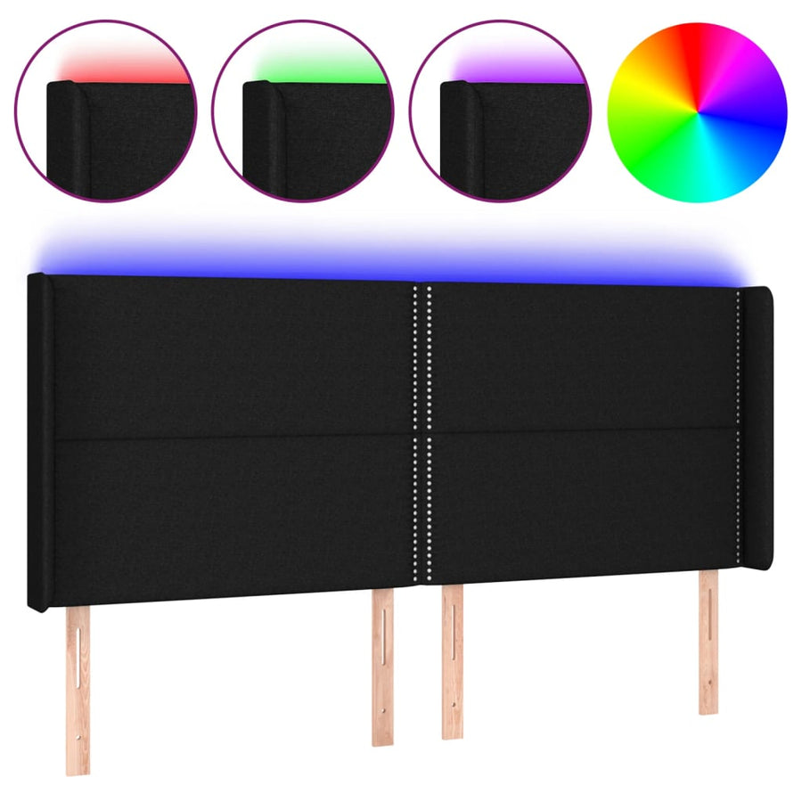 Hoofdbord Led Stof Zwart 163 x 16 x 118/128 cm