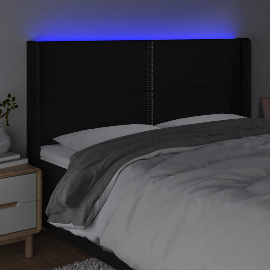 Hoofdbord Led Stof Zwart 163 x 16 x 118/128 cm