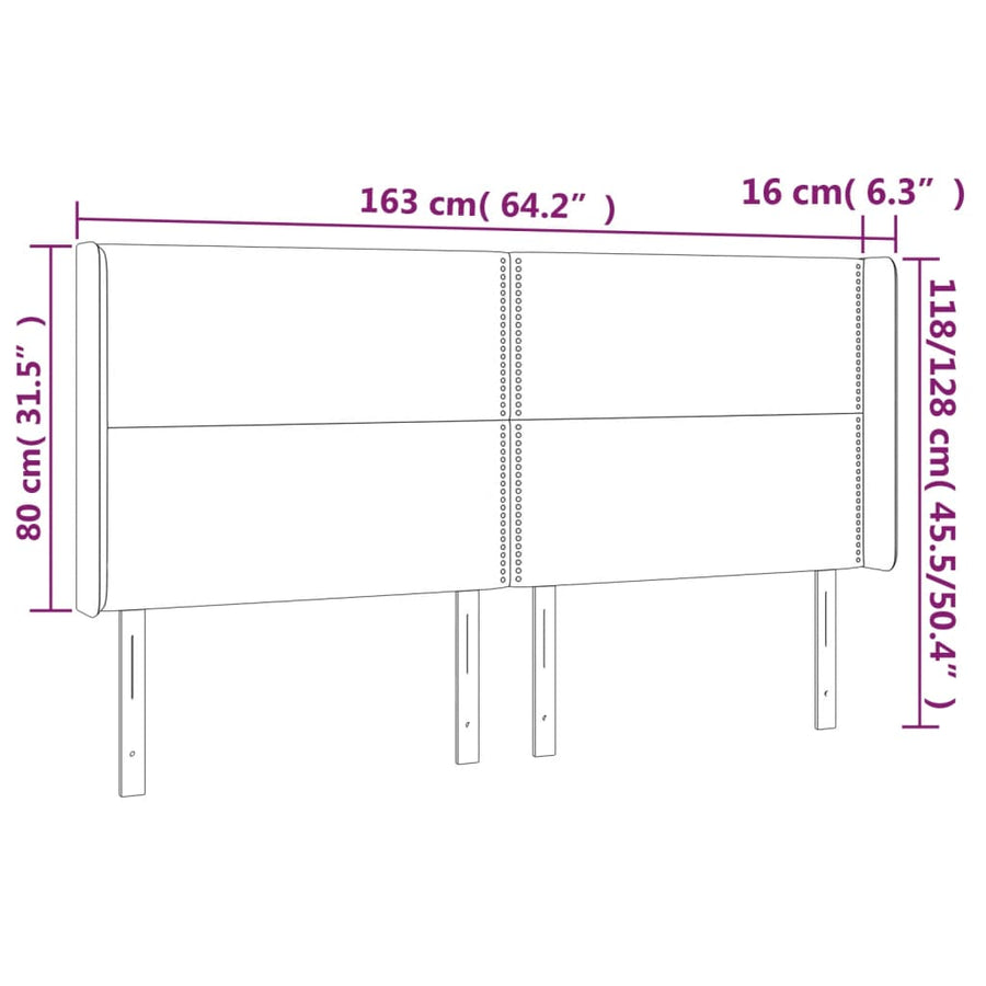 Hoofdbord Led Stof Zwart 163 x 16 x 118/128 cm
