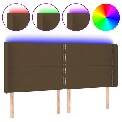 Hoofdbord LED 183x16x118/128 cm stof donkerbruin 183 x 16 x 118/128 cm
