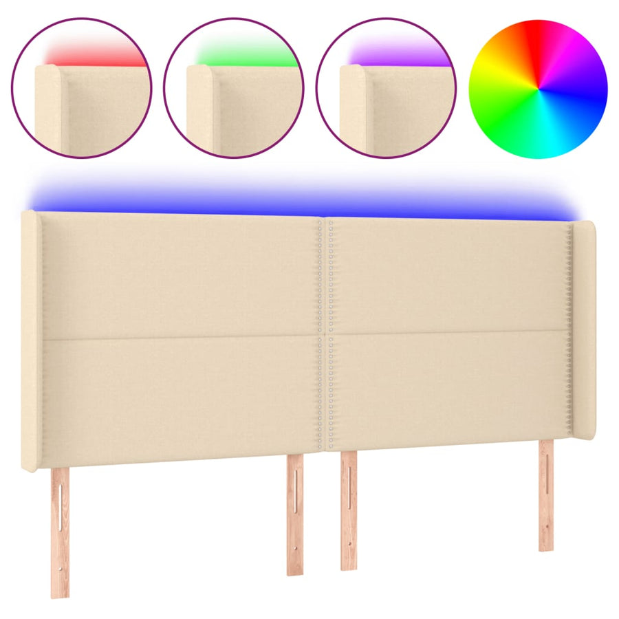 Hoofdbord Led Stof Kleurig Crème 183 x 16 x 118/128 cm