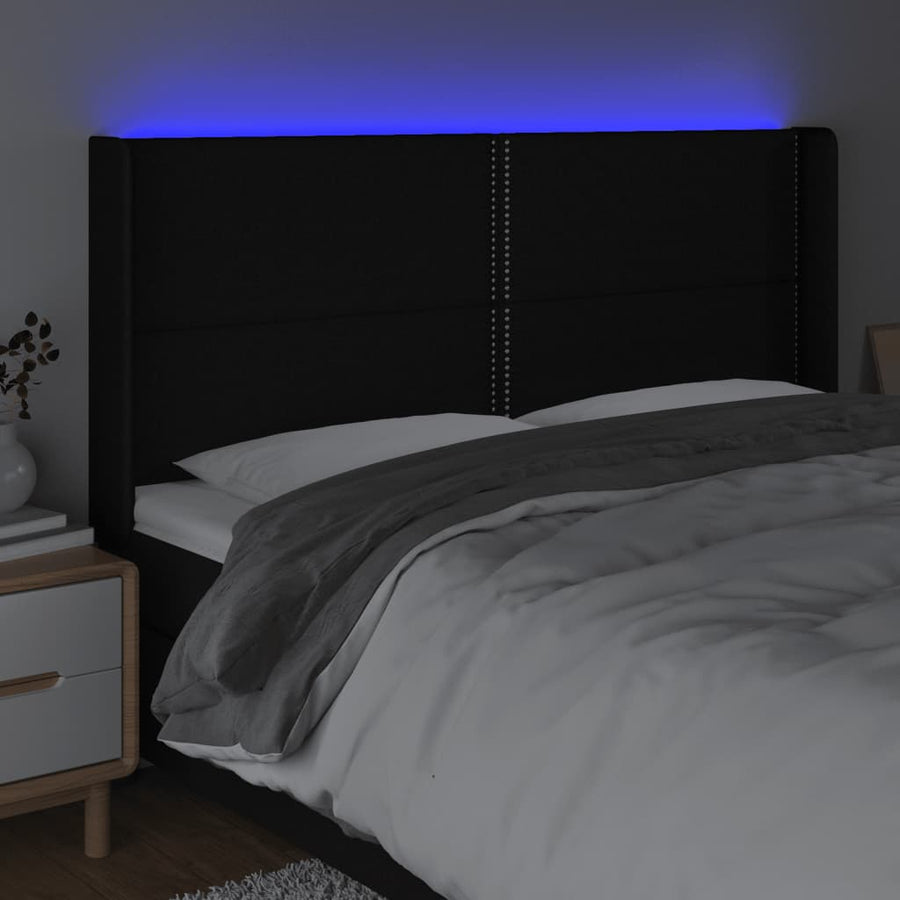 Hoofdbord Led Stof Zwart 203 x 16 x 118/128 cm