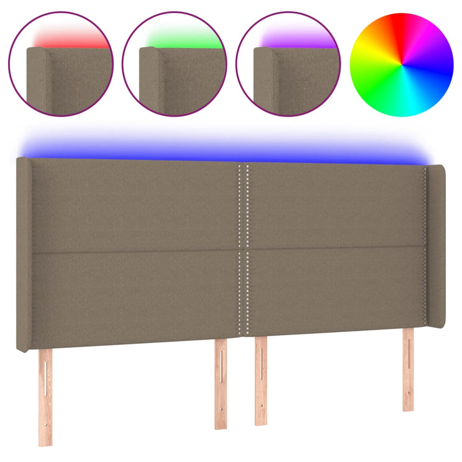Hoofdbord Led Stof Taupe 203 x 16 x 118/128 cm