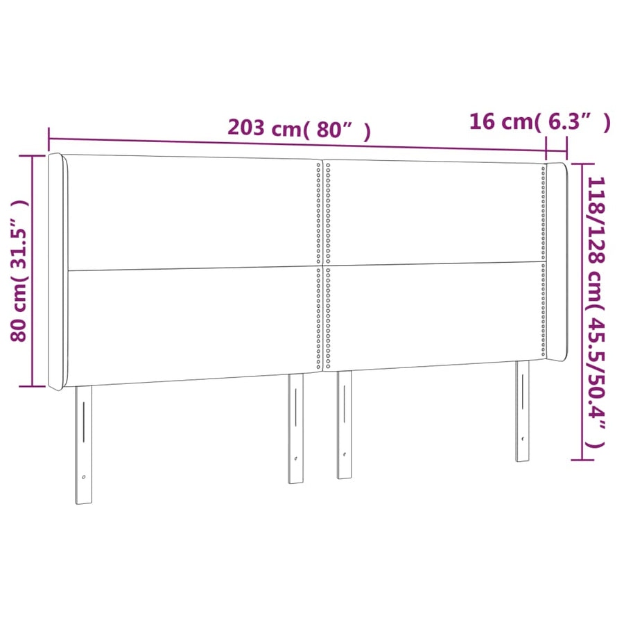 Hoofdbord Led Stof Taupe 203 x 16 x 118/128 cm