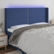 Hoofdbord LED 203x16x118/128 cm blauw stof