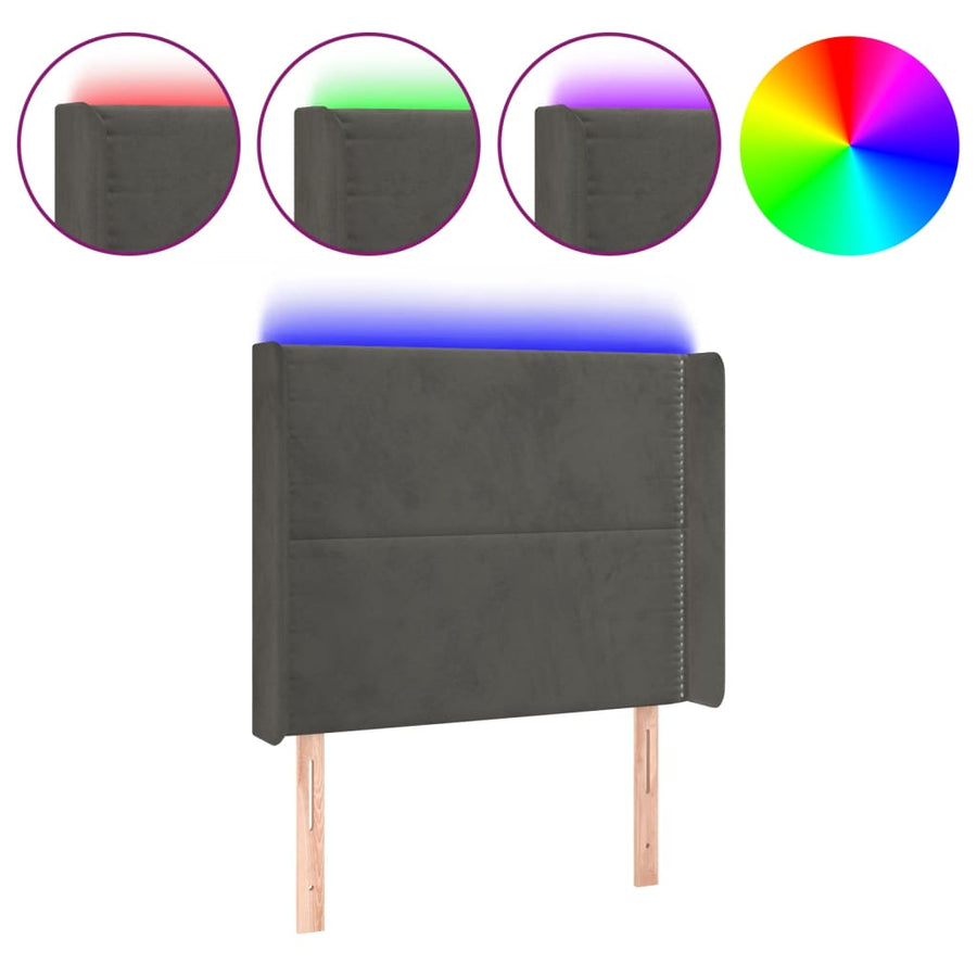 Hoofdbord LED 83x16x118/128 cm fluweel donkergrijs 83 x 16 x 118/128 cm Donkergrijs