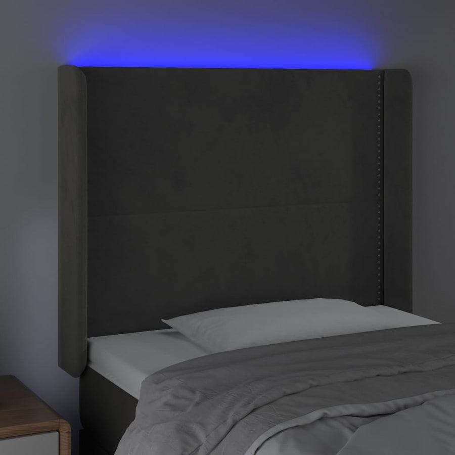 Hoofdbord LED 93x16x118/128 cm fluweel donkergrijs 93 x 16 x 118/128 cm Donkergrijs