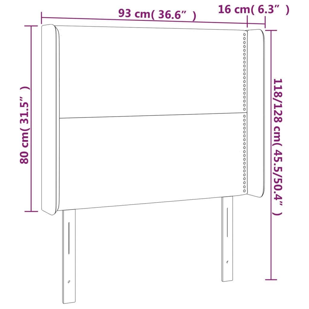 Hoofdbord LED 93x16x118/128 cm fluweel donkergrijs 93 x 16 x 118/128 cm Donkergrijs