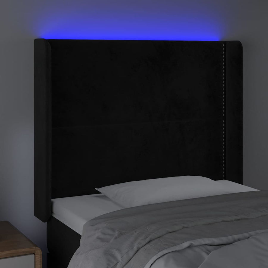 Hoofdbord LED 93x16x118/128 cm fluweel zwart 93 x 16 x 118/128 cm Zwart
