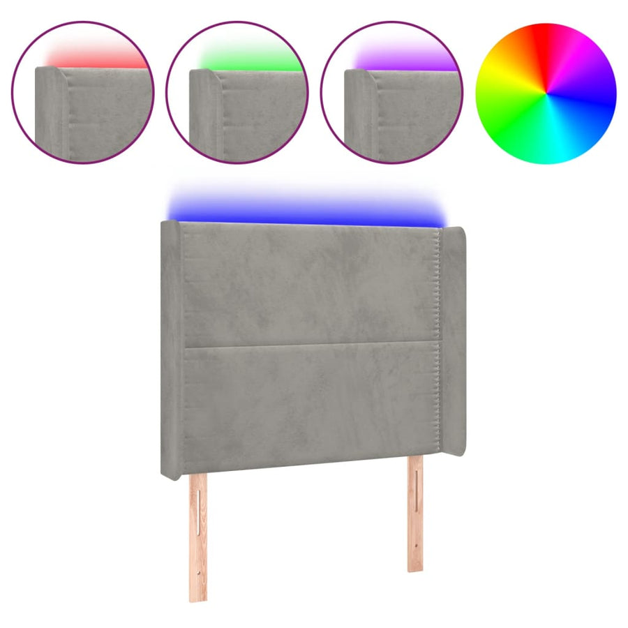 Hoofdbord LED 103x16x118/128 cm fluweel lichtgrijs 103 x 16 x 118/128 cm Lichtgrijs