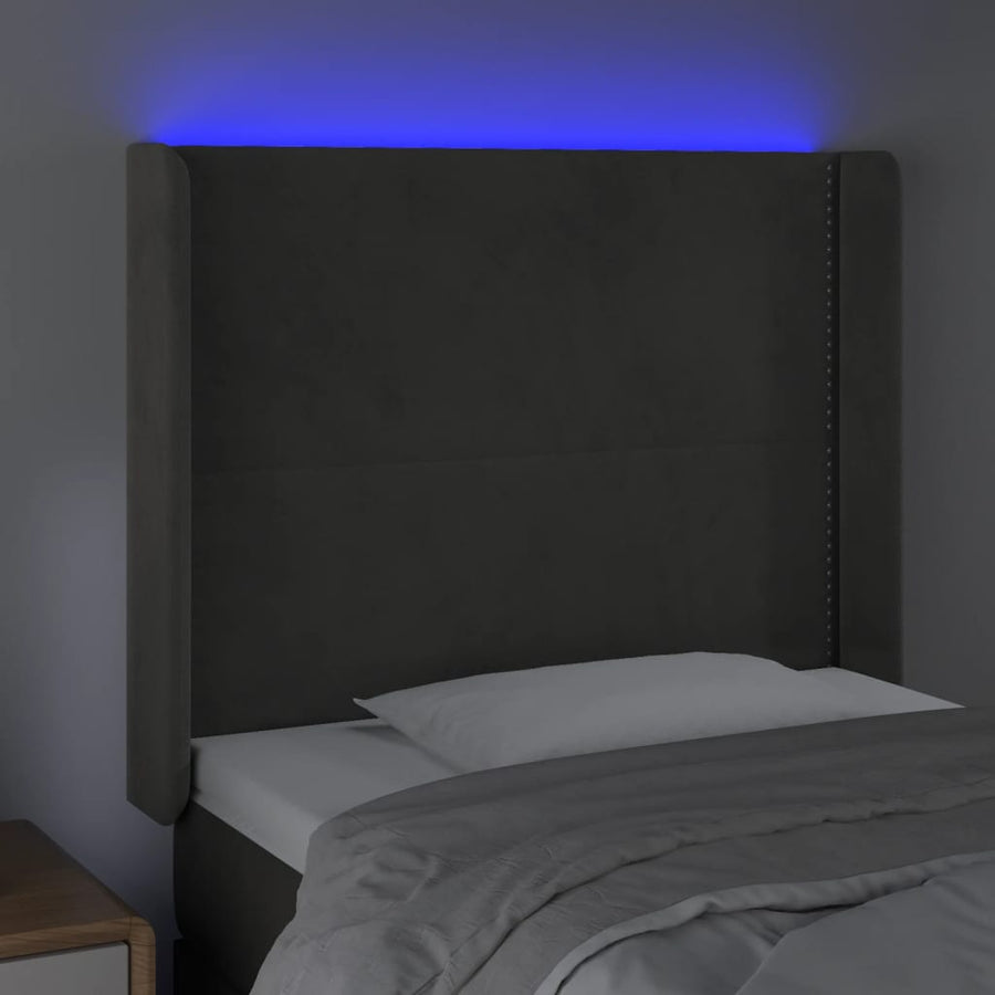 Hoofdbord LED 103x16x118/128 cm fluweel donkergrijs 103 x 16 x 118/128 cm Donkergrijs