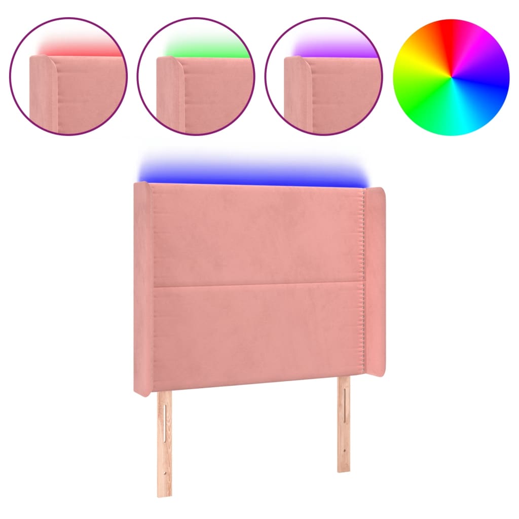Hoofdbord LED 103x16x118/128 cm fluweel roze 103 x 16 x 118/128 cm Roze
