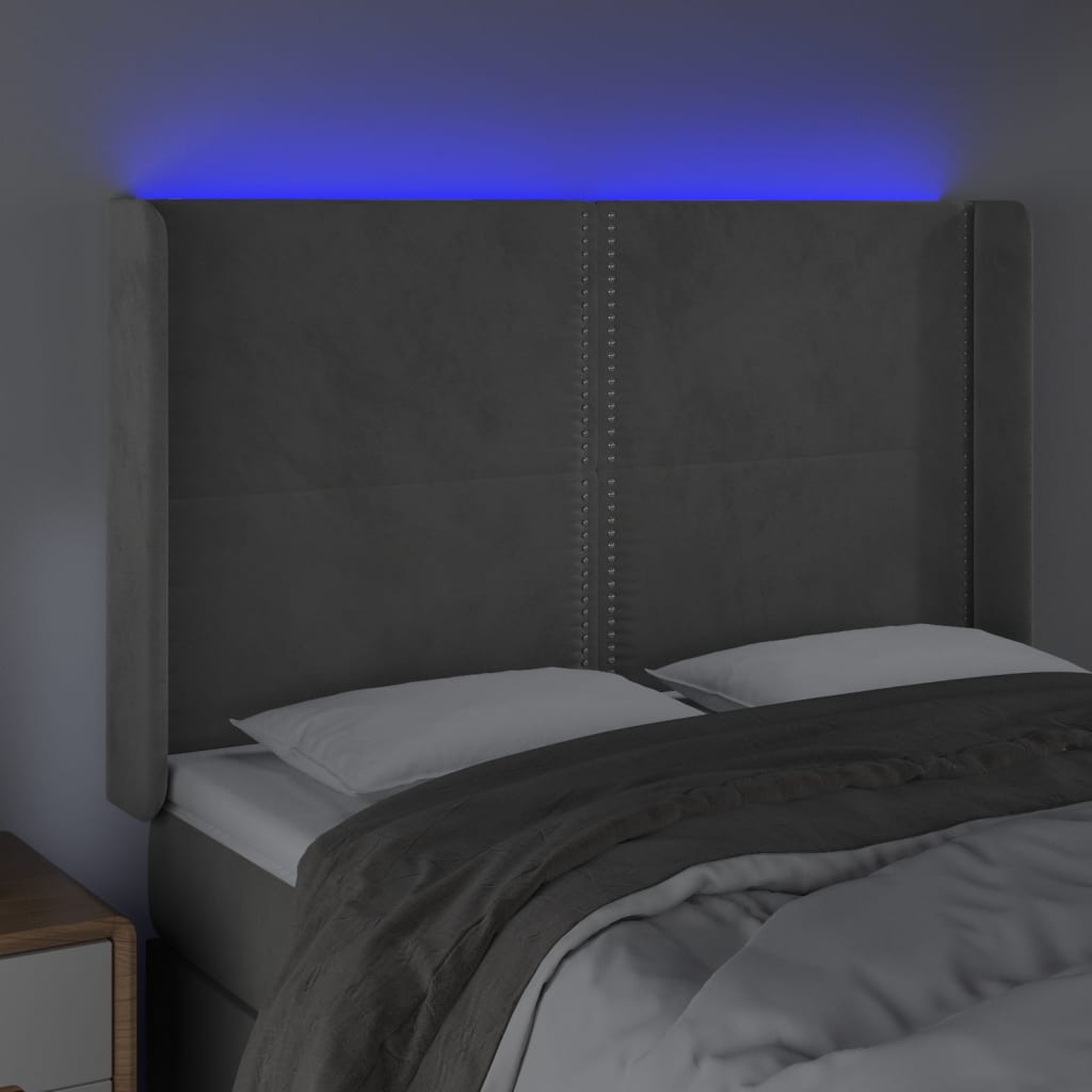 Hoofdbord LED 147x16x118/128 cm fluweel lichtgrijs 147 x 16 x 118/128 cm Lichtgrijs