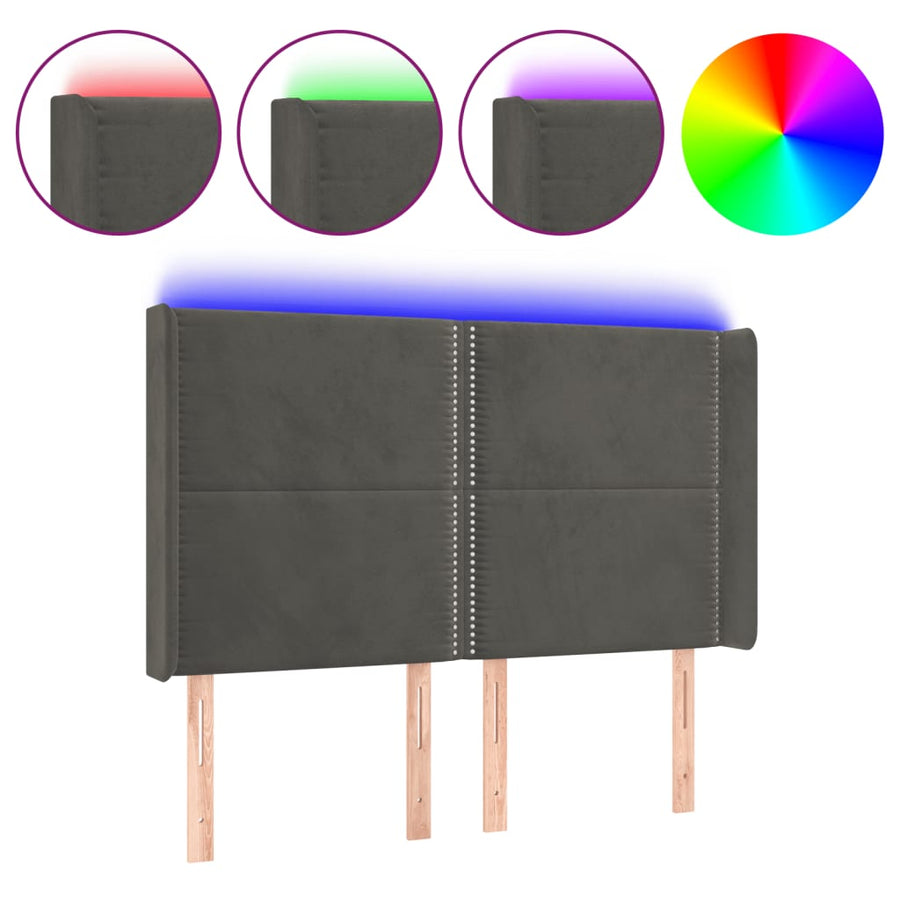 Hoofdbord LED 147x16x118/128 cm fluweel donkergrijs 147 x 16 x 118/128 cm Donkergrijs