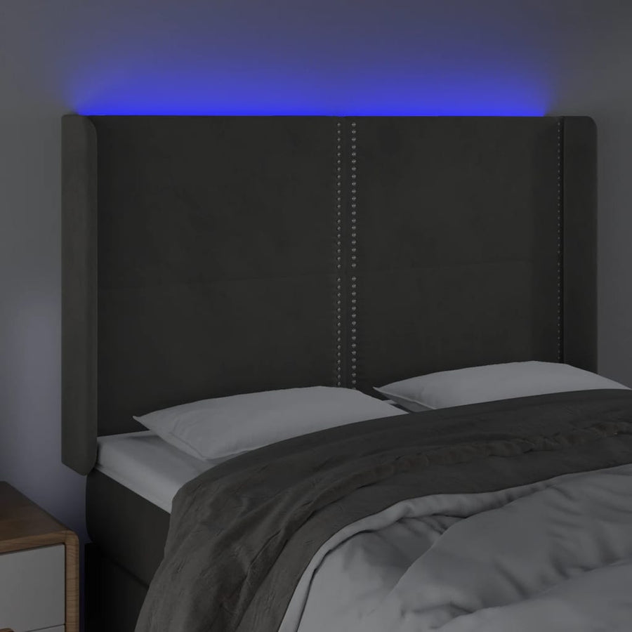 Hoofdbord LED 147x16x118/128 cm fluweel donkergrijs 147 x 16 x 118/128 cm Donkergrijs