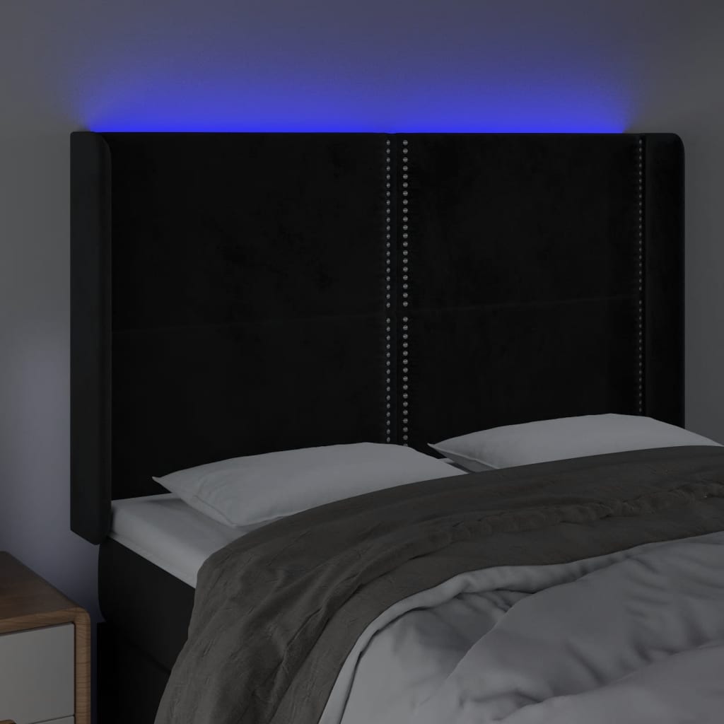 Hoofdbord LED 147x16x118/128 cm fluweel zwart 147 x 16 x 118/128 cm Zwart